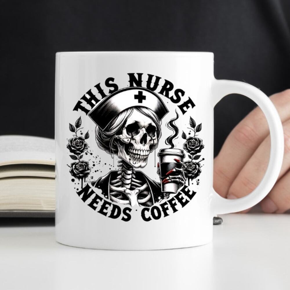 This Nurse Needs Coffee Skeleton 15 oz Coffee Mug Funny Cute Gift White Mug R47